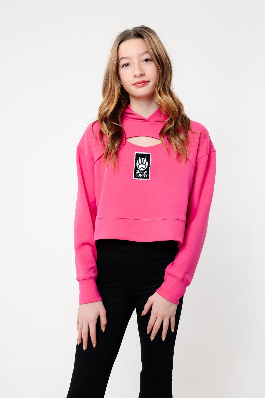 Snowshoe Kids Hoodie with Keyhole Magenta