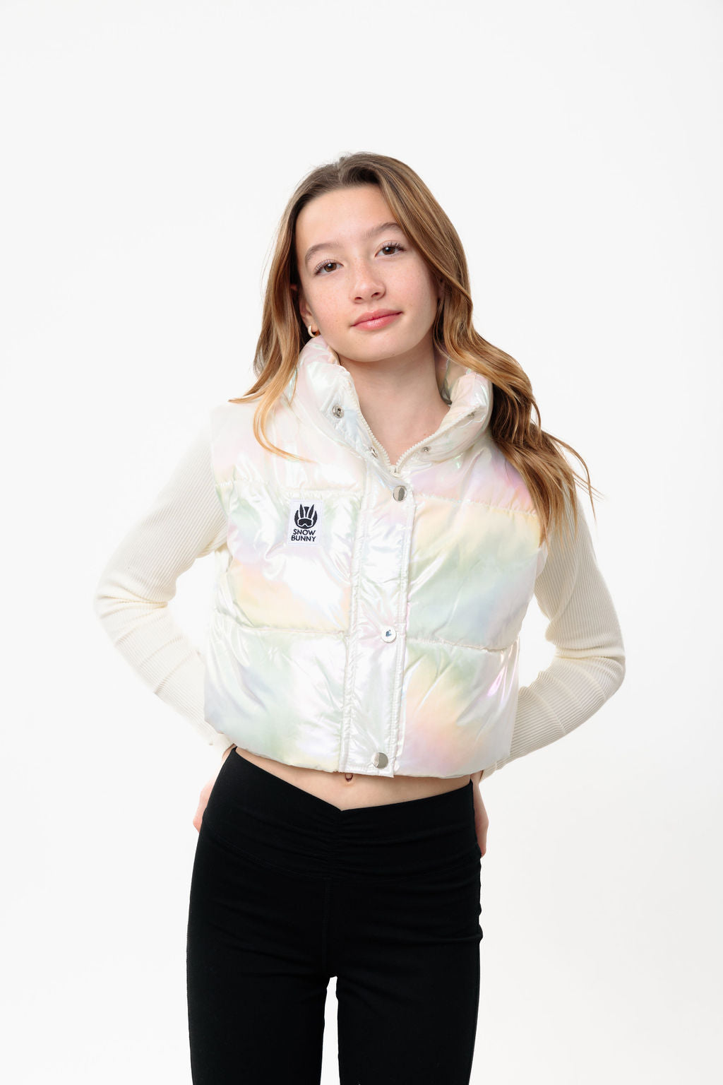 Pow Kids Cropped Puffer Vest Metallic Opal