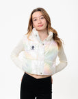 Pow Kids Cropped Puffer Vest Metallic Opal