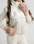 Ivory Snowbird Vest and Pink Faux Fur Gloves