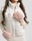 Ivory Snowbird Vest and Pink Faux Fur Gloves